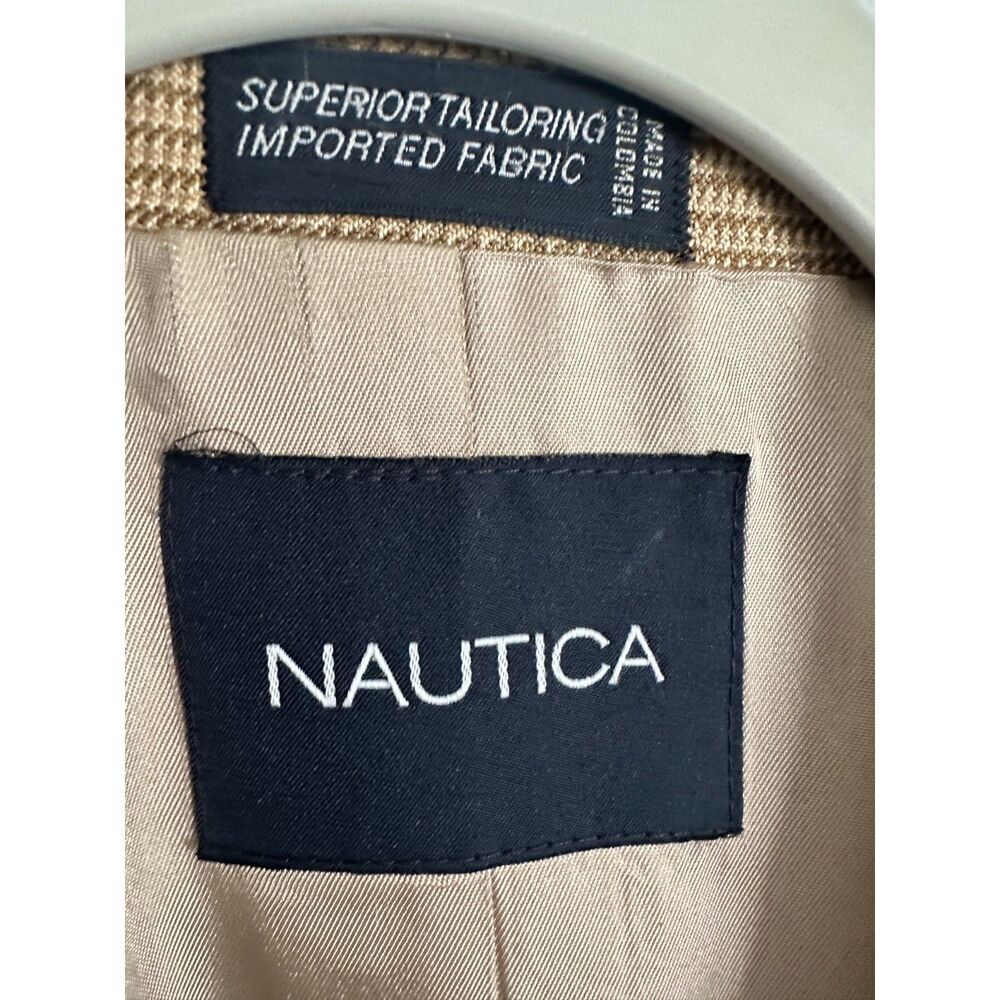 Nautica Plaid Silk Wool Linen Blazer Men’s 41R Large Tan Glen Sport Coat - Picture 3 of 8